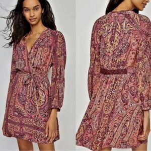 Anthropologie Tiny Odetta Dress Women’s Large Paisley Bohemian Wrap Tie Waist